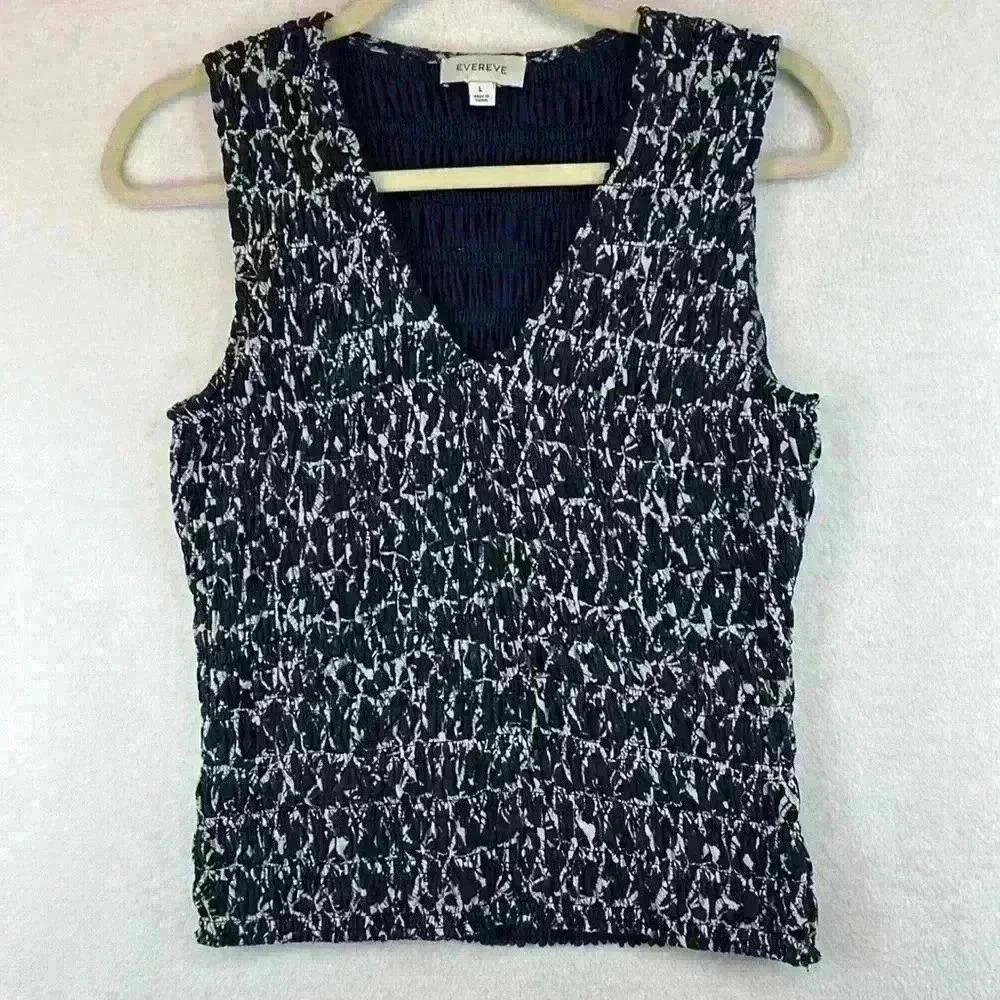 Evereve Top Navy/White Women’s Size Large Smocked Elastic